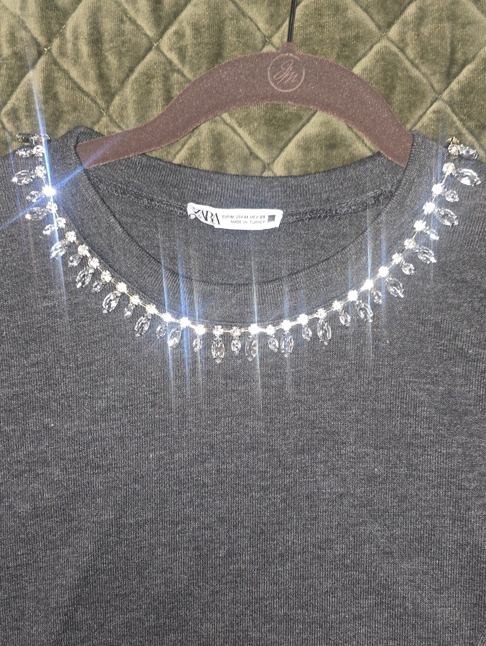 Zara Charcoal Sweater with Crystal Collar